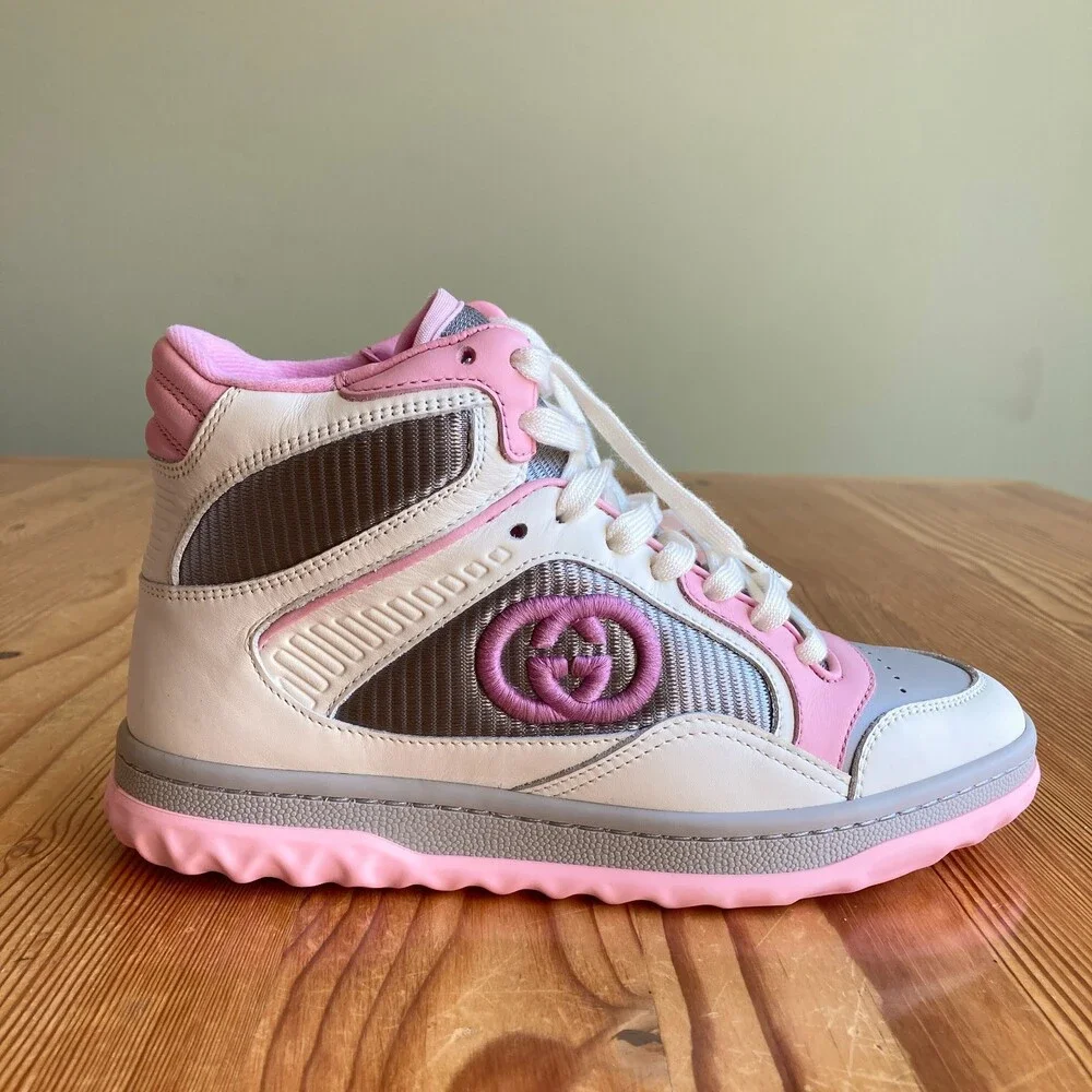 Gucci White / Pink High Top Mac80 Sneakers Shoes - Sz 34.5 / 4.5 US NIB - 0415AB
